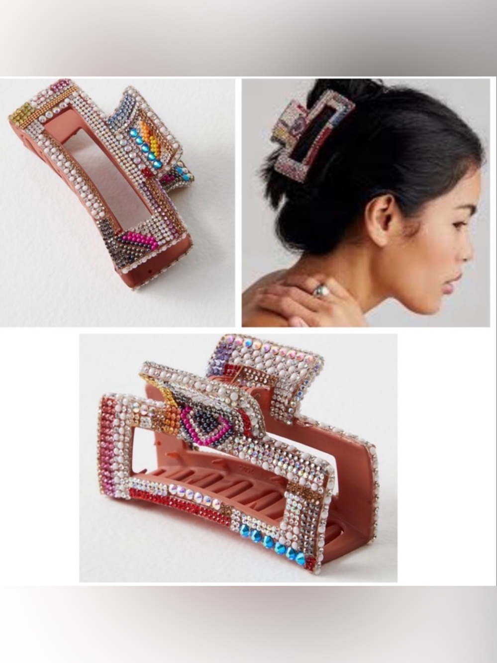 Free People Curried Myrrh Monet Crystal Embellished Stunning Claw Clip NEW